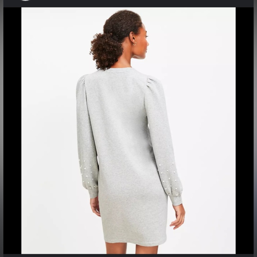 Loft grey sweater dress with pearl sleeves